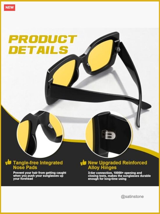 Oversized Square Frame Sunglasses Retro Vintage UV400 Protection main image 4